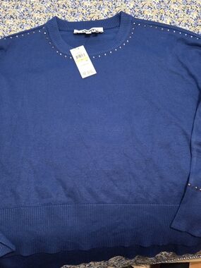 DKNY Royal Blue Studded Crewneck Sweater